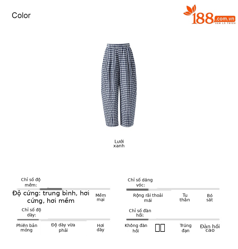 Quần culottes nữ ống rộng cạp cao kẻ sọc linen phong cách Hàn Quốc mùa hè — Caro xanh lam chi tiết 5