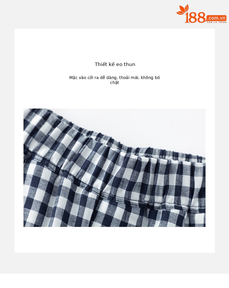Quần culottes nữ ống rộng cạp cao kẻ sọc linen phong cách Hàn Quốc mùa hè — Caro xanh lam chi tiết 13