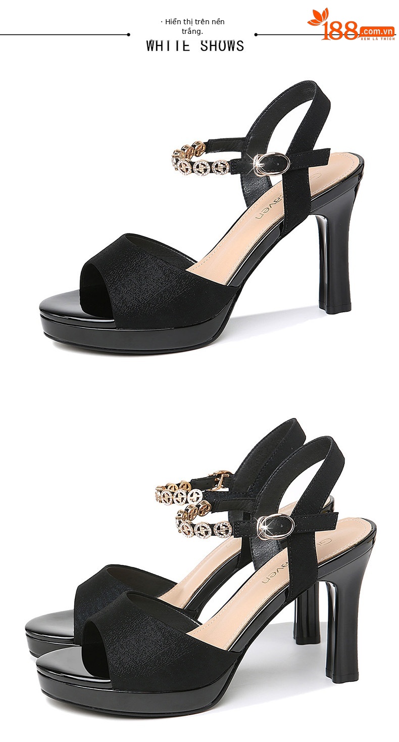 Sandal cao gót hở mũi nữ đế chống nước gót 8 cm mùa hè 2025 — GQ 5439 màu be cao gót 8 cm, GQ 5439 màu đen gót cao 8 cm chi tiết 13