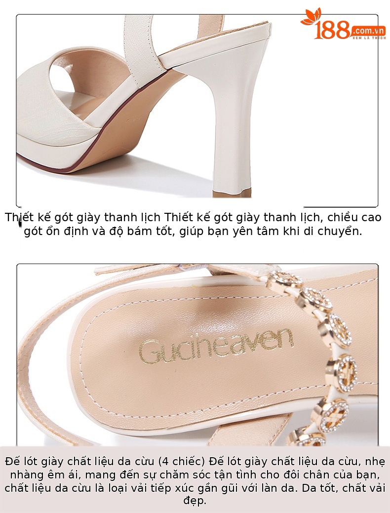 Sandal cao gót hở mũi nữ đế chống nước gót 8 cm mùa hè 2025 — GQ 5439 màu be cao gót 8 cm, GQ 5439 màu đen gót cao 8 cm chi tiết 16