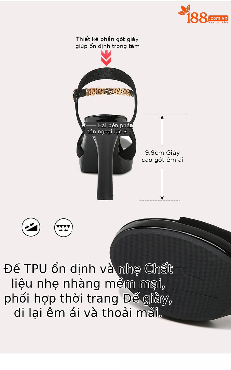 Sandal cao gót hở mũi nữ đế chống nước gót 8 cm mùa hè 2025 — GQ 5439 màu be cao gót 8 cm, GQ 5439 màu đen gót cao 8 cm chi tiết 2