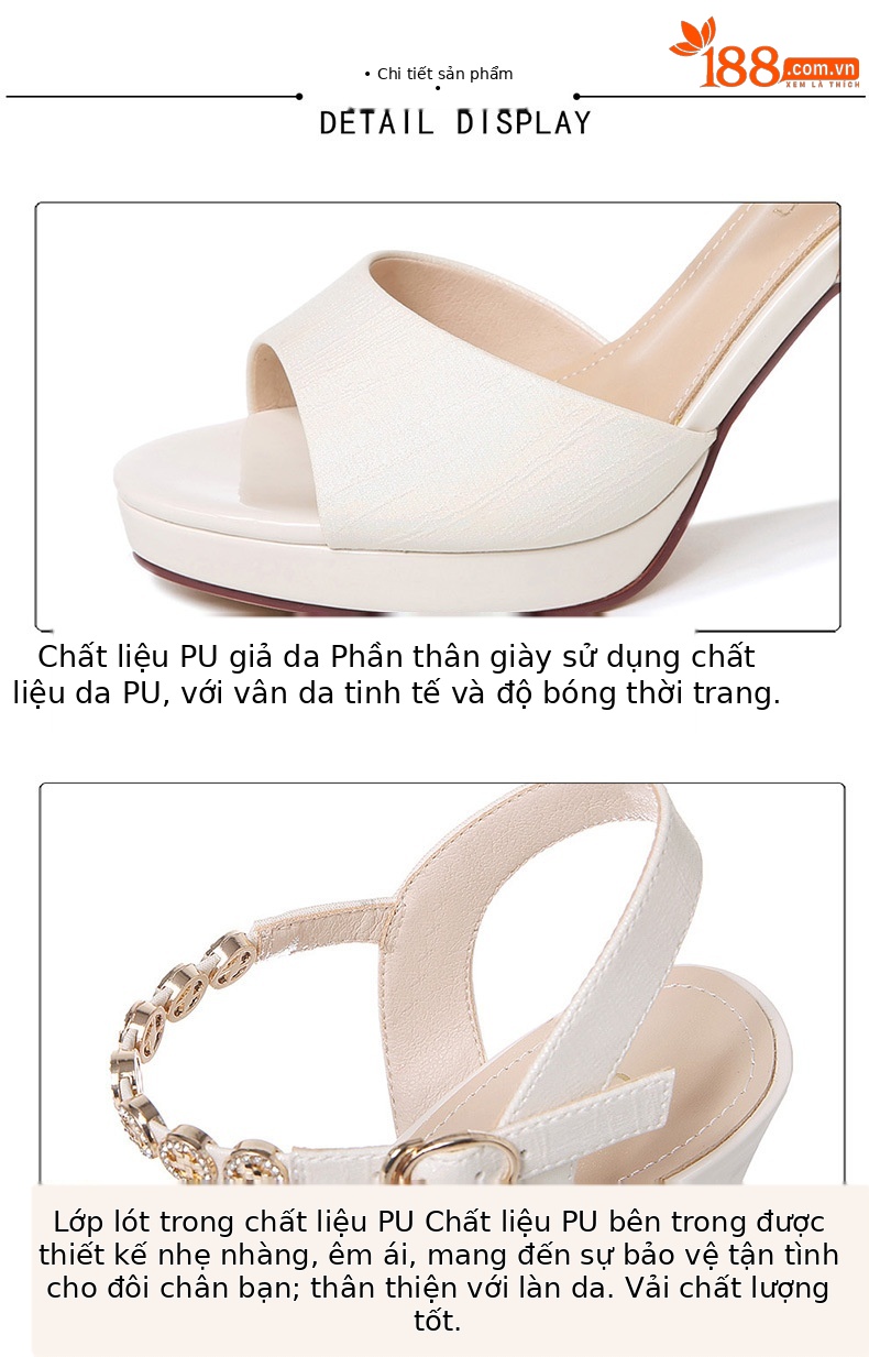 Sandal cao gót hở mũi nữ đế chống nước gót 8 cm mùa hè 2025 — GQ 5439 màu be cao gót 8 cm, GQ 5439 màu đen gót cao 8 cm chi tiết 14