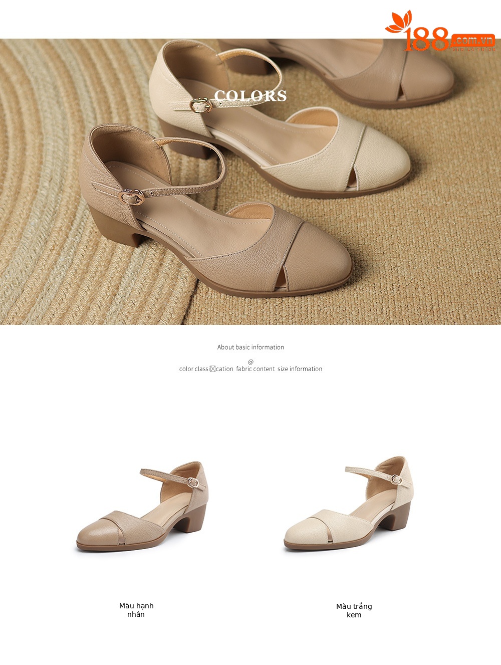 Sandal nữ da dê quai ngang khóa một dây, gót vừa 4,5 cm, mũi kín hở gót — Màu trắng nhạt chi tiết 5