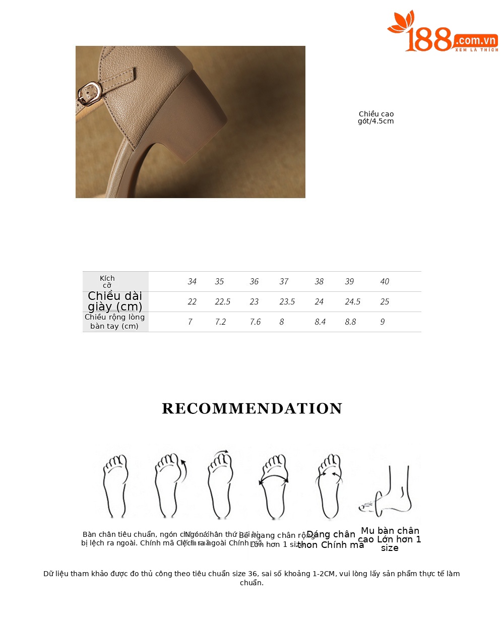 Sandal nữ da dê quai ngang khóa một dây, gót vừa 4,5 cm, mũi kín hở gót — Màu trắng nhạt chi tiết 4