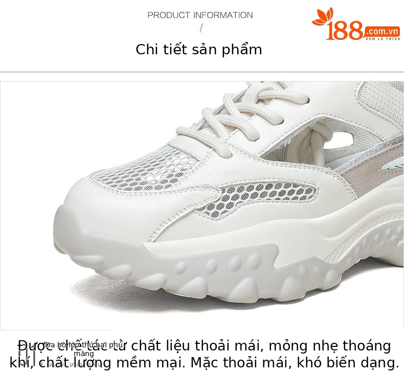 Sneaker sandal nữ da thật đế dày lưới thoáng khí mùa xuân hè 2025 — LJ 58125 mét xám, DH 58275 mẫu xuân thu xanh, LJ 58121 mẫu mùa hè trắng, LJ 58123 trắng nâu chi tiết 14