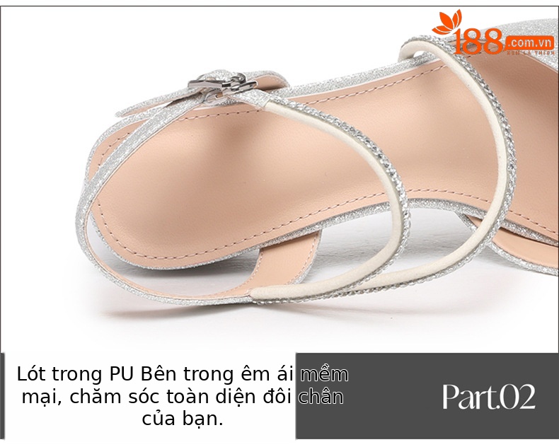 Sandal nữ gót trung bình mũi kín quai ngang khóa cài kiểu bướm — 7159 màu bạc, 7159 màu sâm panh chi tiết 16