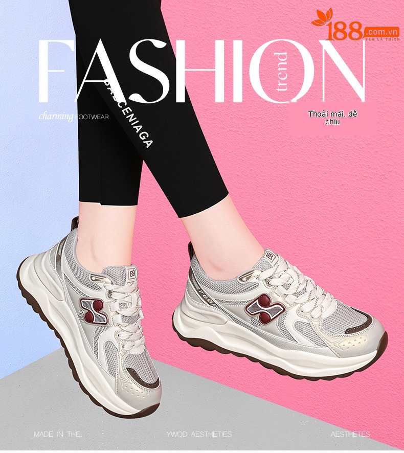 Giày sneaker nữ chạy bộ mesh thoáng khí đế mềm mẫu mới xuân hè 2025 — Trà sữa JST 7055, JST 7055 màu xám, JST 7097 m đen, JST 7036 màu đỏ chi tiết 1