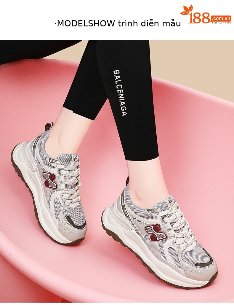 Giày sneaker nữ chạy bộ mesh thoáng khí đế mềm mẫu mới xuân hè 2025 — Trà sữa JST 7055, JST 7055 màu xám, JST 7097 m đen, JST 7036 màu đỏ chi tiết 4