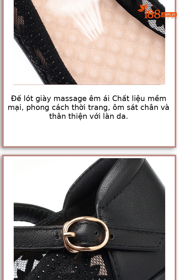 Sandal bít mũi nữ vải lưới da thật đế mềm thoáng khí — Màu be chi tiết 8
