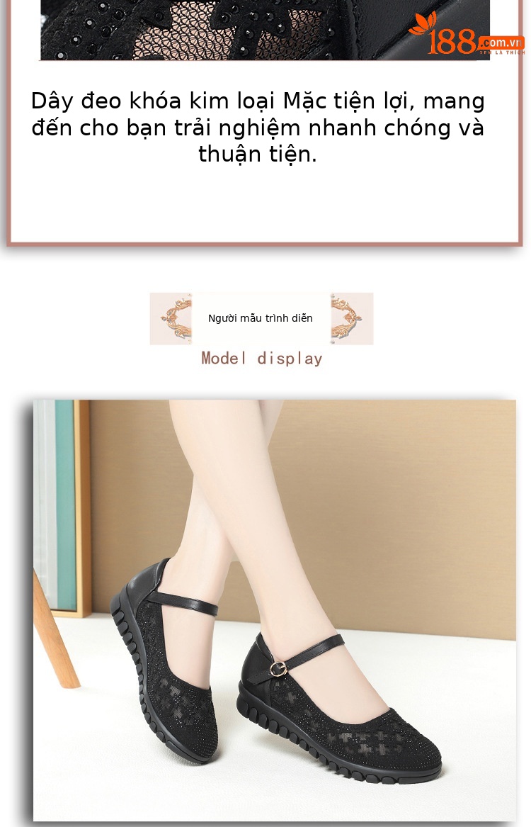 Sandal bít mũi nữ vải lưới da thật đế mềm thoáng khí — Màu be chi tiết 9