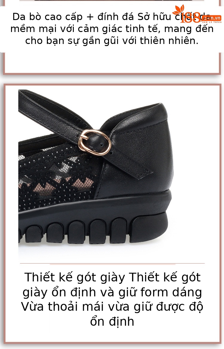 Sandal bít mũi nữ vải lưới da thật đế mềm thoáng khí — Màu be chi tiết 6