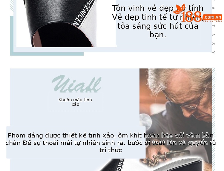 Dép lê da thật nữ quai chữ V đế xuồng phối màu mùa hè — Màu đen chi tiết 6