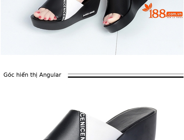 Dép lê da thật nữ quai chữ V đế xuồng phối màu mùa hè — Màu đen chi tiết 12