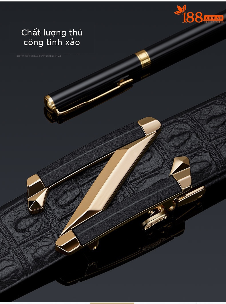 Thắt lưng da bò nam cao cấp vân cá sấu chữ cái phong cách Âu Mỹ — 120cm, 130cm, 110cm, 125cm chi tiết 3