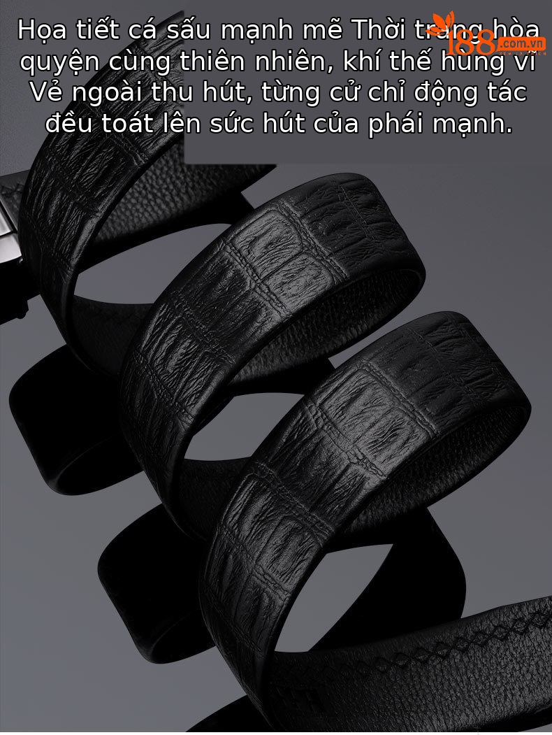 Thắt lưng da bò nam cao cấp vân cá sấu chữ cái phong cách Âu Mỹ — 120cm, 130cm, 110cm, 125cm chi tiết 6