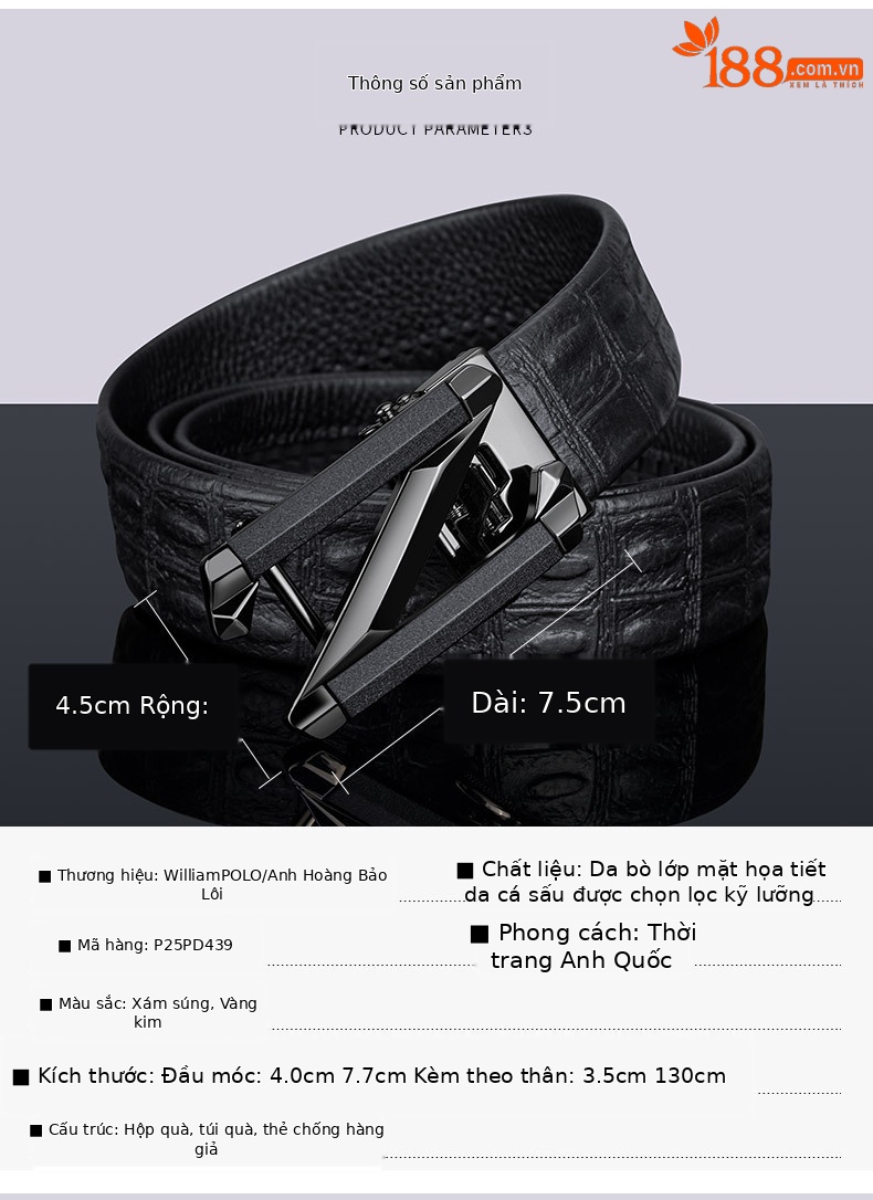 Thắt lưng da bò nam cao cấp vân cá sấu chữ cái phong cách Âu Mỹ — 120cm, 130cm, 110cm, 125cm chi tiết 8