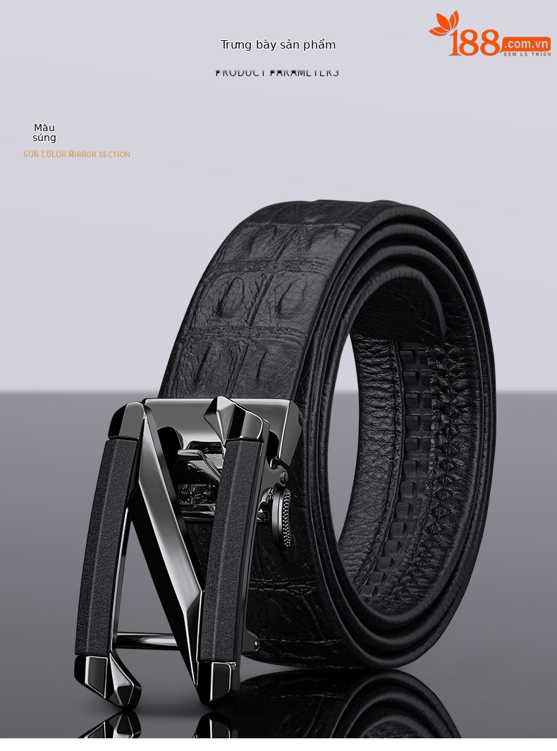 Thắt lưng da bò nam cao cấp vân cá sấu chữ cái phong cách Âu Mỹ — 120cm, 130cm, 110cm, 125cm chi tiết 9