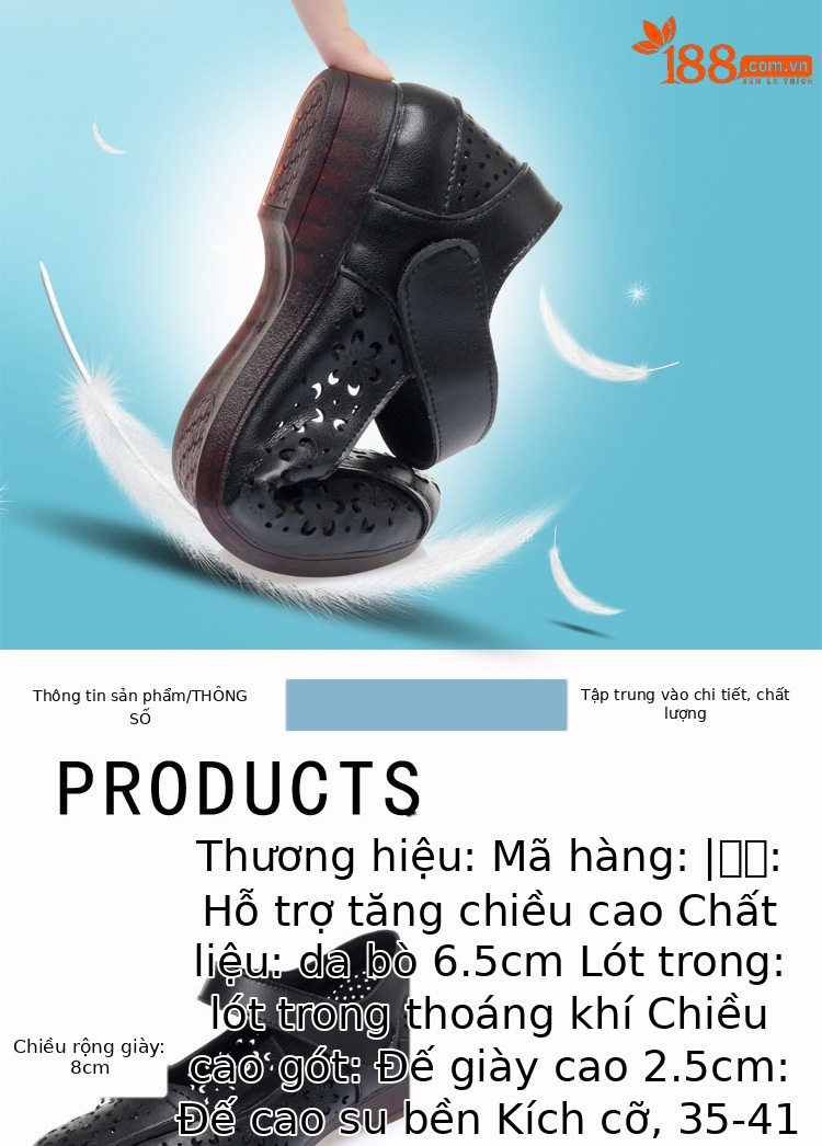 Sandal da thật mùa hè cho nữ trung niên đế mềm chống trượt — Màu đen chi tiết 2