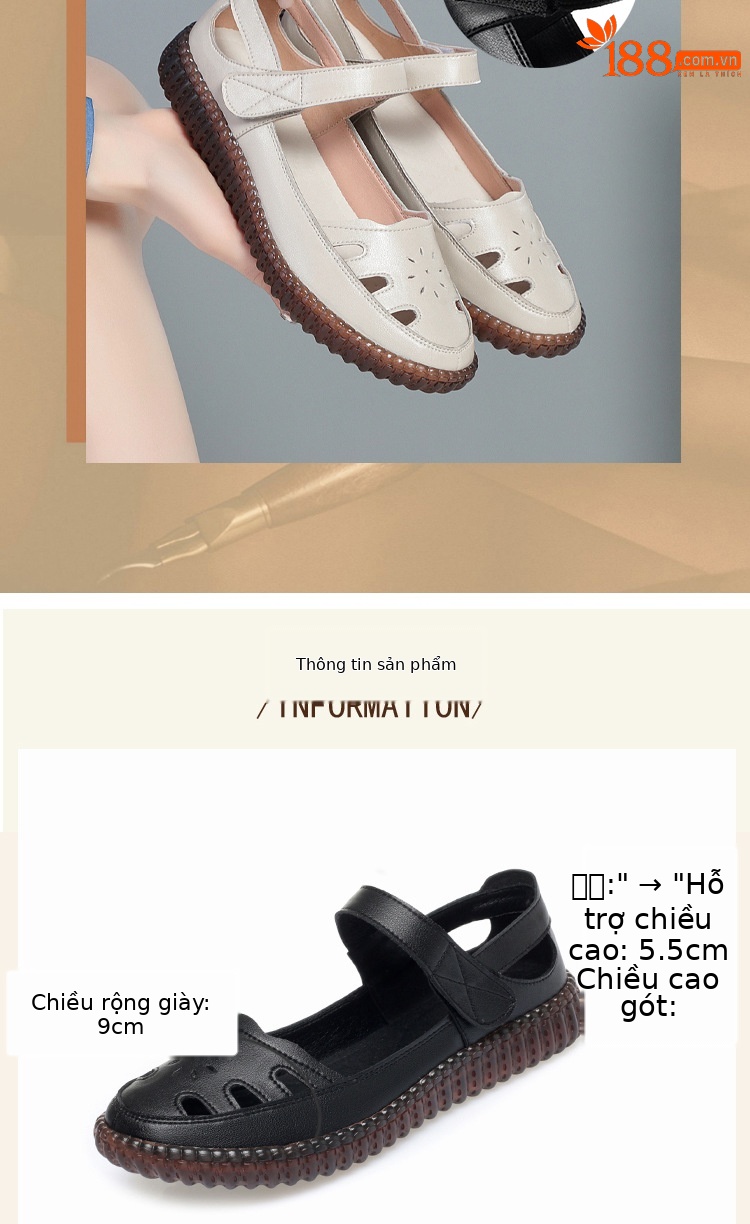 Sandal da thật nữ đế bằng mềm chống trượt, quai chữ V đơn giản, mùa hè thoáng nhẹ — Màu be chi tiết 3