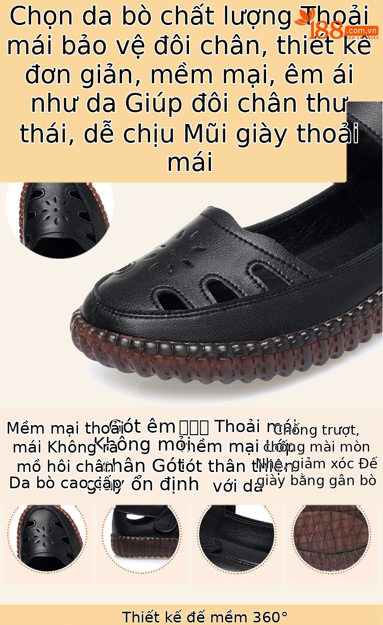 Sandal da thật nữ đế bằng mềm chống trượt, quai chữ V đơn giản, mùa hè thoáng nhẹ — Màu be chi tiết 4
