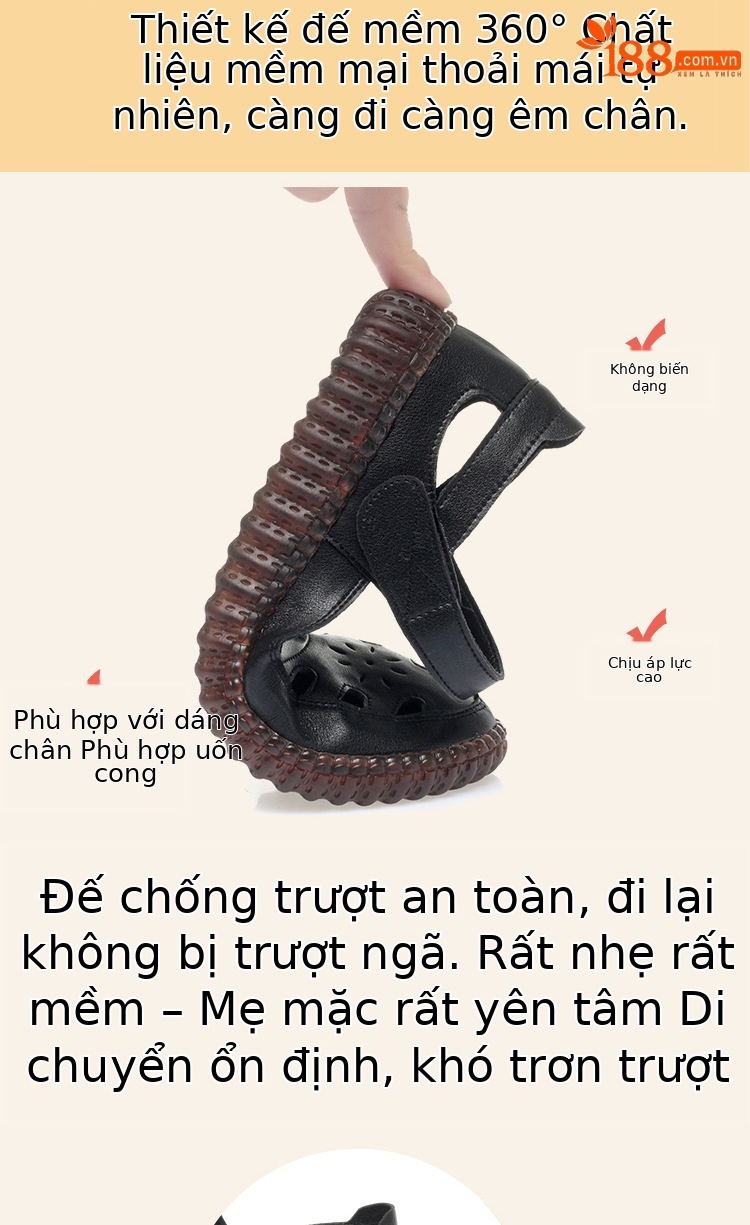 Sandal da thật nữ đế bằng mềm chống trượt, quai chữ V đơn giản, mùa hè thoáng nhẹ — Màu be chi tiết 5
