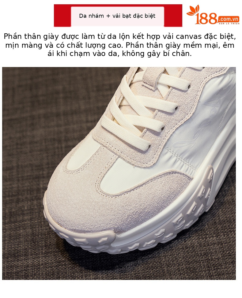 Giày sneaker chunky đế dày nữ mũi tròn tăng chiều cao mùa hè 2025 — M2376 màu vàng, M2376 màu be, M2376 màu xanh lam, M2376 màu hồng chi tiết 4