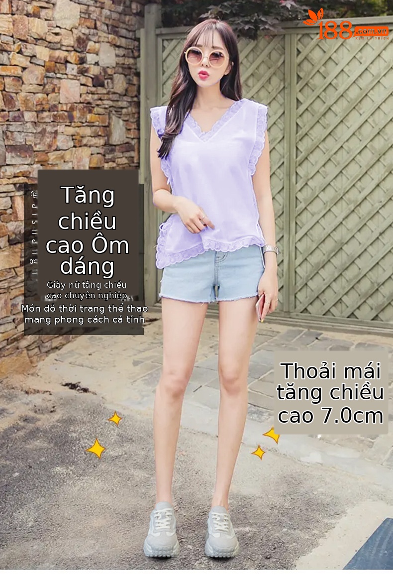 Giày sneaker chunky đế dày nữ mũi tròn tăng chiều cao mùa hè 2025 — M2376 màu vàng, M2376 màu be, M2376 màu xanh lam, M2376 màu hồng chi tiết 1