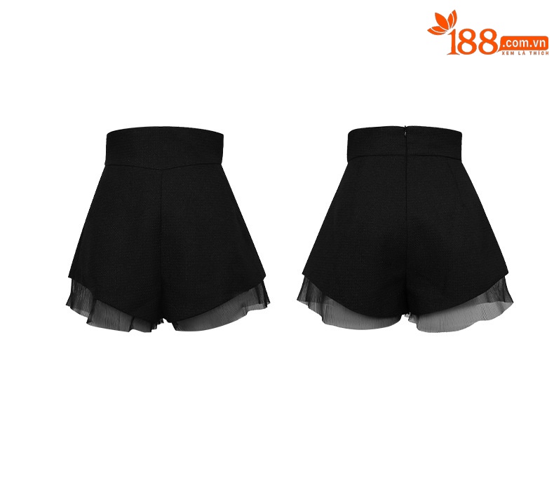 Quần short nữ ống rộng cạp cao thiết kế kiểu Pháp — Màu đen chi tiết 3