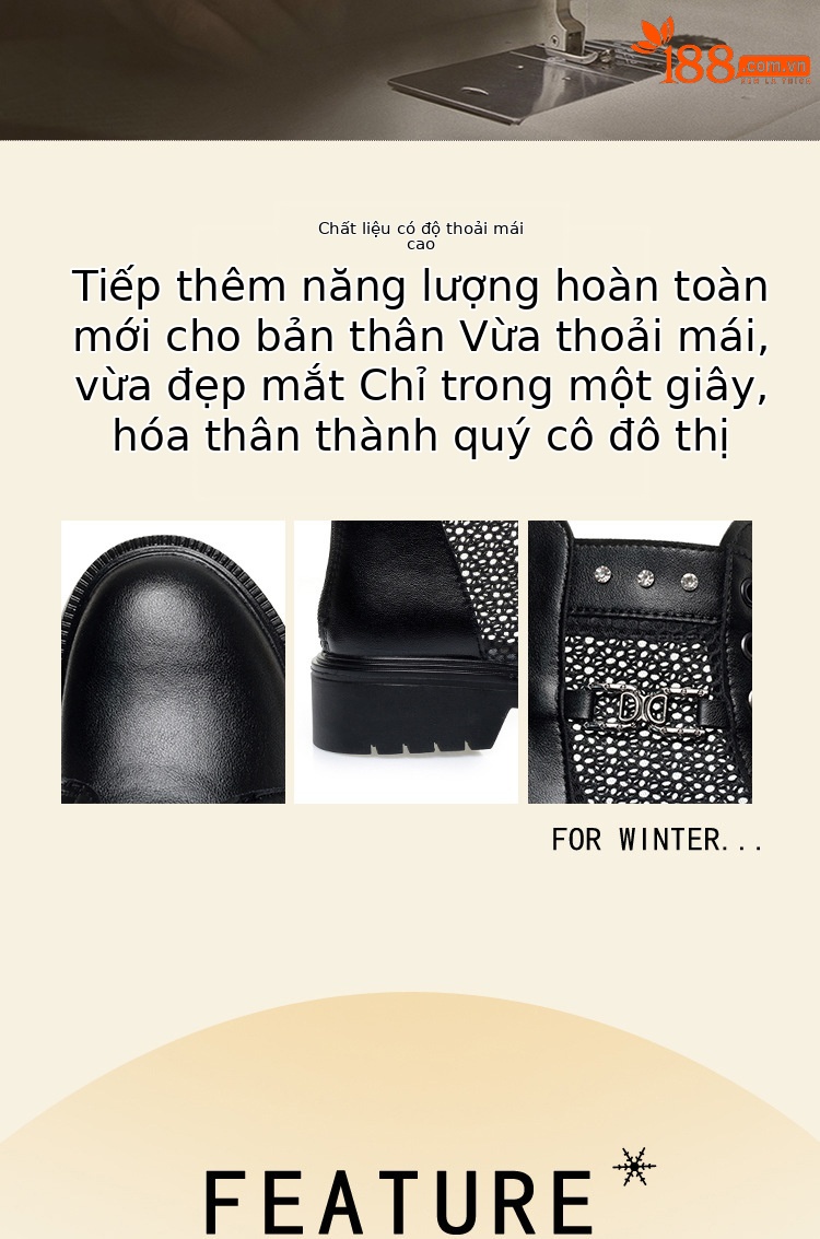 Boot Martin lưới da thật thoáng khí cổ thấp gót cao vừa — Màu đen chi tiết 3