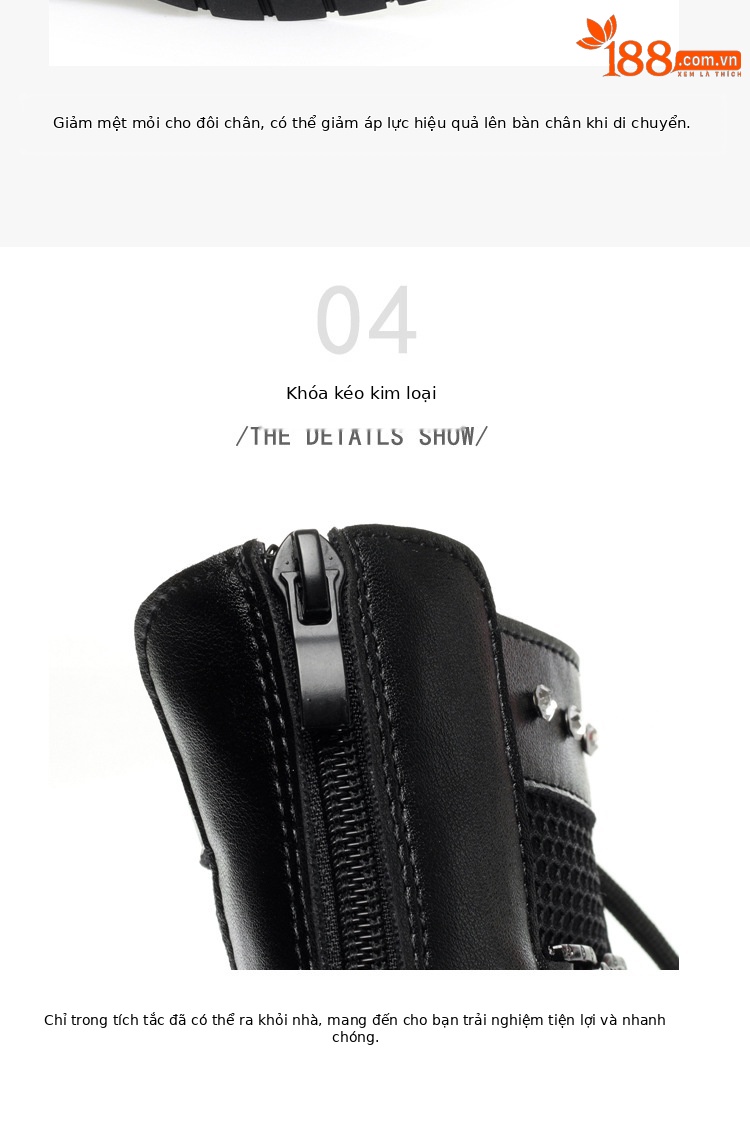 Boot Martin lưới da thật thoáng khí cổ thấp gót cao vừa — Màu đen chi tiết 14