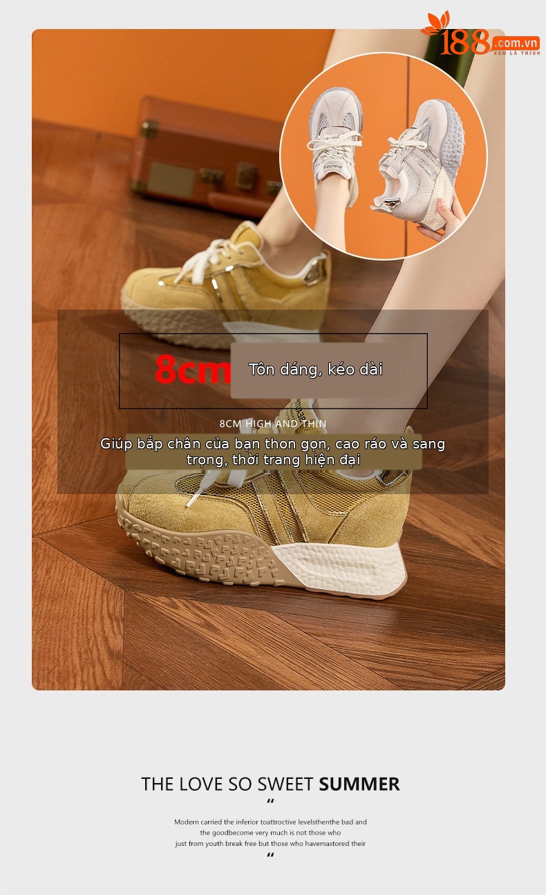 Giày sneaker nữ đế dày chunky da microfibre phong cách đơn giản, gót siêu cao 8cm — Len thuần, Vàng, Tím chi tiết 9