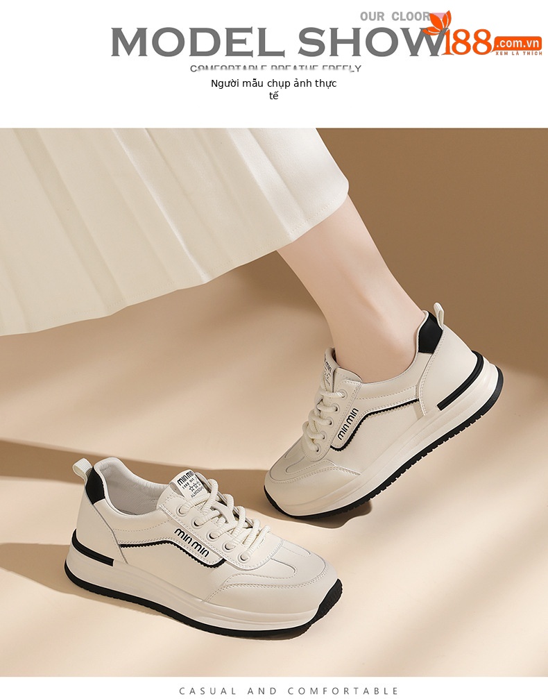 Giày sneaker nữ da thật đế mềm thoải mái, giày du lịch trắng thể thao trung niên mùa xuân hè — JST 1801 kaki trắng, JST 1801-1 kaki trắng thoáng khí, JST 1801-1 trắng đen thoáng khí, JST 1801 trắng đen chi tiết 3