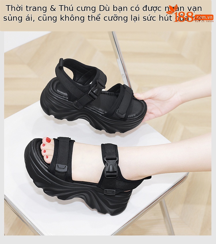 Sandal thể thao nữ đế xuồng gót 7 cm tăng chiều cao mùa hè — GQ FN0231/0610 màu đen gót cao 7 cm, GQ FN0231/0610 màu be gót cao 7 cm chi tiết 5