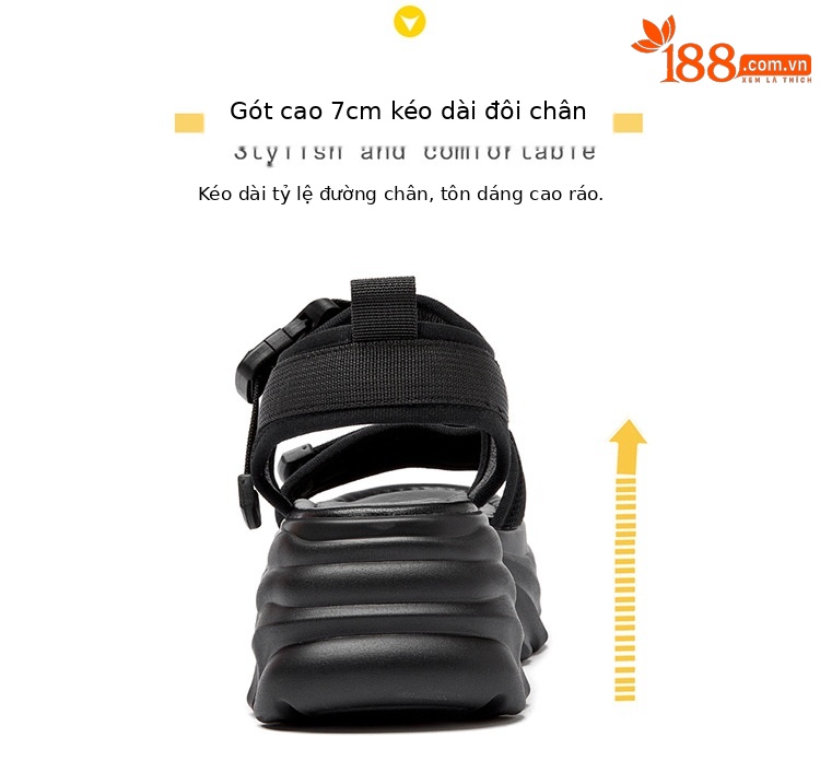 Sandal thể thao nữ đế xuồng gót 7 cm tăng chiều cao mùa hè — GQ FN0231/0610 màu đen gót cao 7 cm, GQ FN0231/0610 màu be gót cao 7 cm chi tiết 8