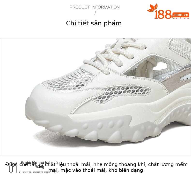 Giày sneaker nữ da thật bít mũi đế dày phong cách thể thao hở lỗ — LJ 58123 trắng nâu mẫu mùa hè, LJ 58121-2 m xám mẫu xuân thu, LJ 58606 mẫu mùa xuân và mùa thu màu be, LJ 58121 mẫu mùa hè trắng chi tiết 13