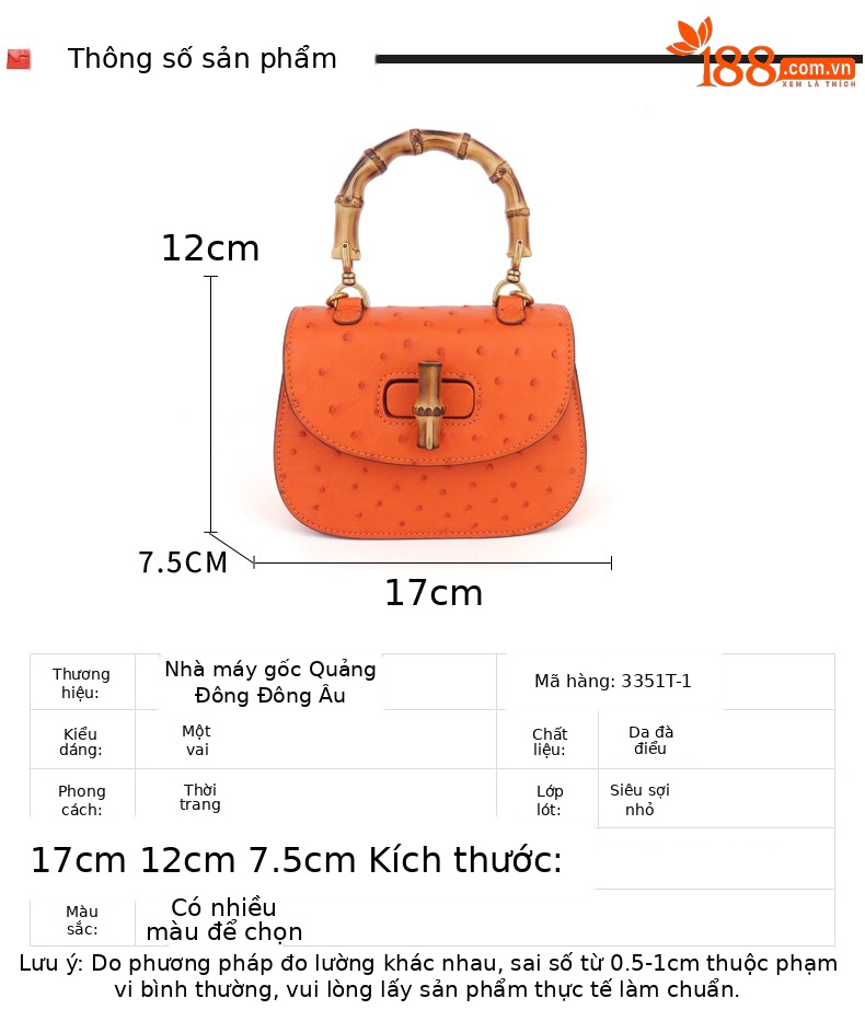 Túi xách tay nữ da đà điểu quai tre thiết kế độc đáo xuân 2026 (21×8×16 cm) — Da đà điểu và da bò [Sakura Pink], Da đà điểu và da bò [khóa nhung vàng xanh], Da đà điểu và da bò [Khóa Vàng Trắng Glacier] chi tiết 4