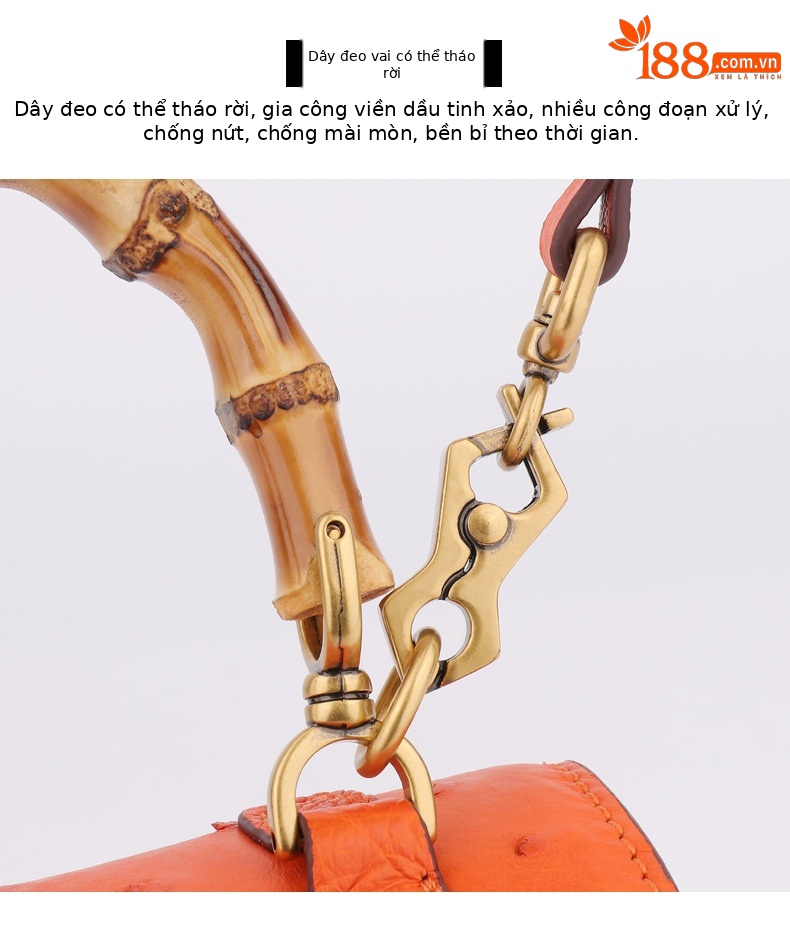 Túi xách tay nữ da đà điểu quai tre thiết kế độc đáo xuân 2026 (21×8×16 cm) — Da đà điểu và da bò [Sakura Pink], Da đà điểu và da bò [khóa nhung vàng xanh], Da đà điểu và da bò [Khóa Vàng Trắng Glacier] chi tiết 12