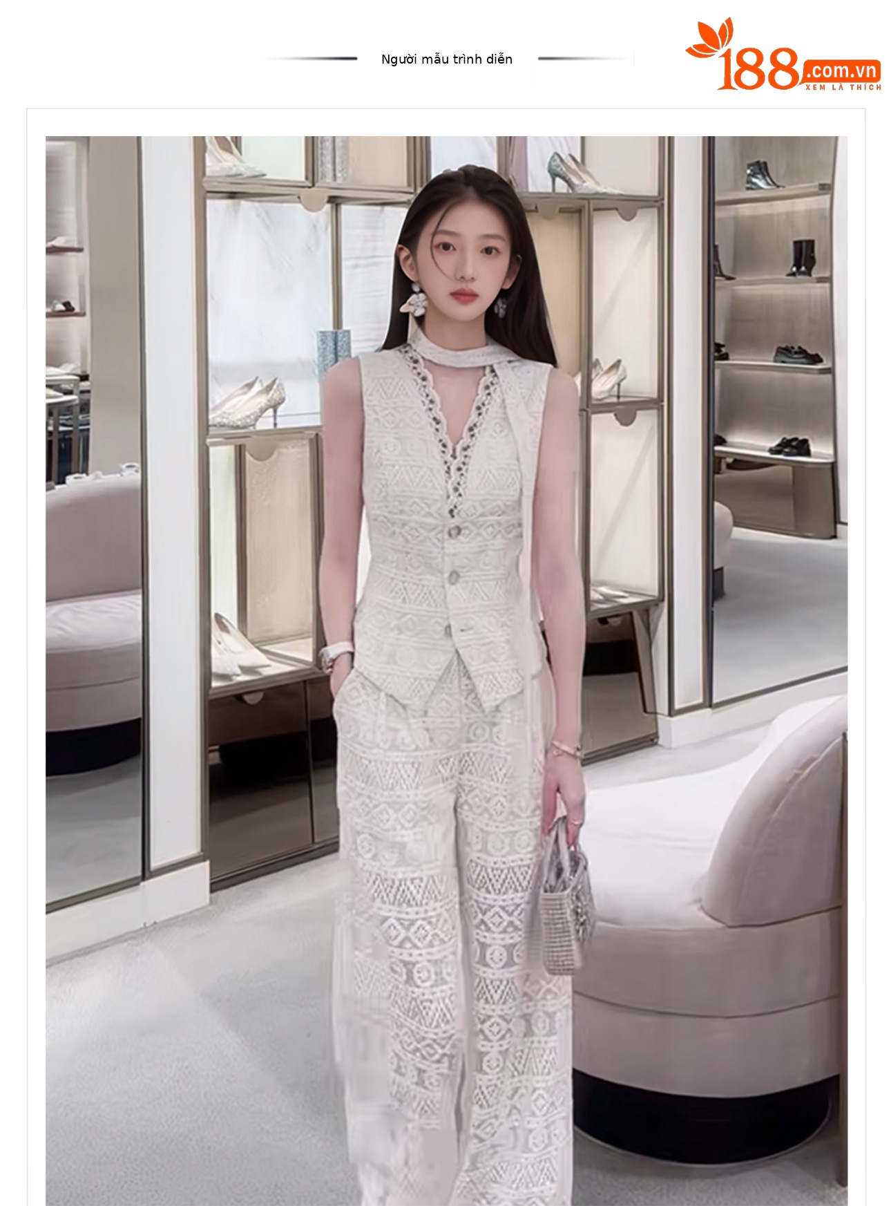 Bộ jumpsuit nữ dài tay cổ V khoét lỗ phong cách sang trọng mùa hè 2026 — Quần dài, Áo ba lỗ chi tiết 1