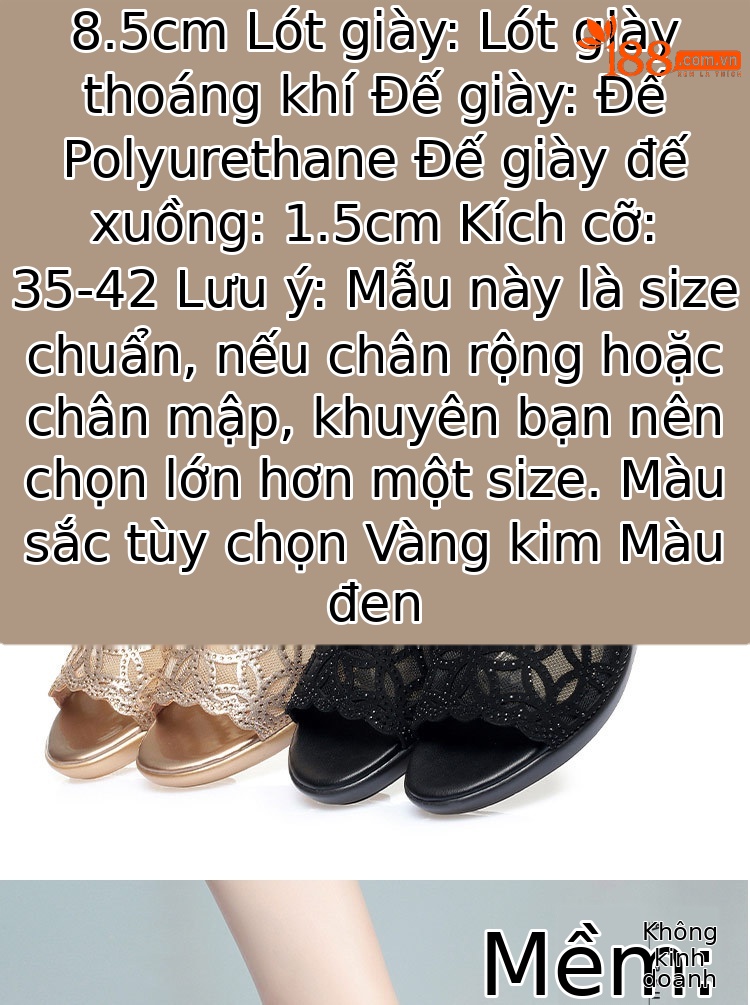 Dép sandal nữ da thật đế xuồng chống trượt cỡ lớn gót vừa — Màu đen chi tiết 3