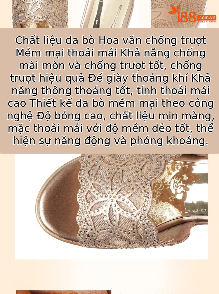 Dép sandal nữ da thật đế xuồng chống trượt cỡ lớn gót vừa — Màu đen chi tiết 5