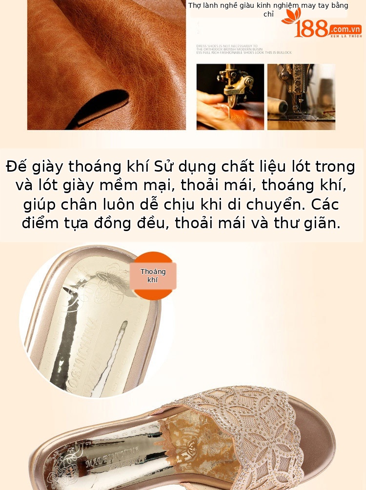 Dép sandal nữ da thật đế xuồng chống trượt cỡ lớn gót vừa — Màu đen chi tiết 6