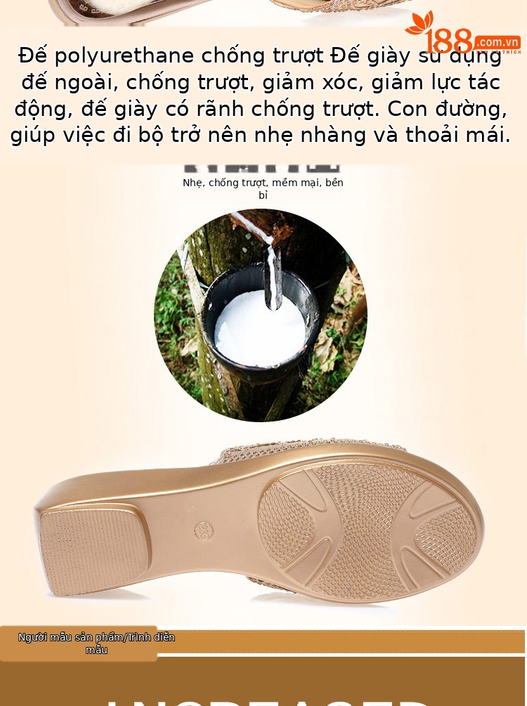 Dép sandal nữ da thật đế xuồng chống trượt cỡ lớn gót vừa — Màu đen chi tiết 7