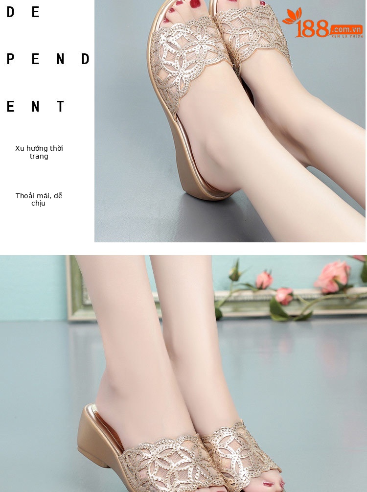 Dép sandal nữ da thật đế xuồng chống trượt cỡ lớn gót vừa — Màu đen chi tiết 14