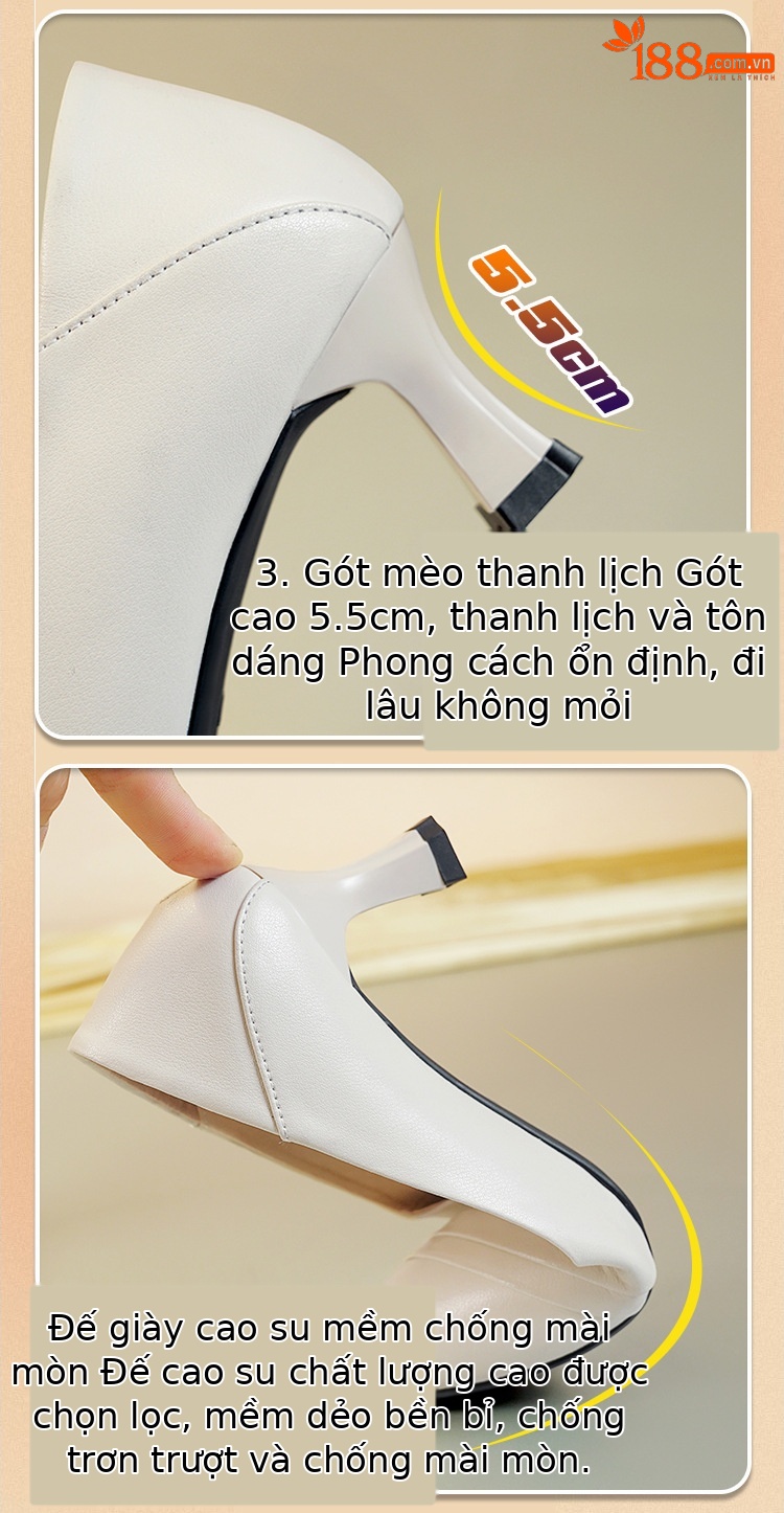 Giày cao gót nữ mũi nhọn da thật, gót dày nhỏ, miệng nông, phong cách công sở — đen chi tiết 4