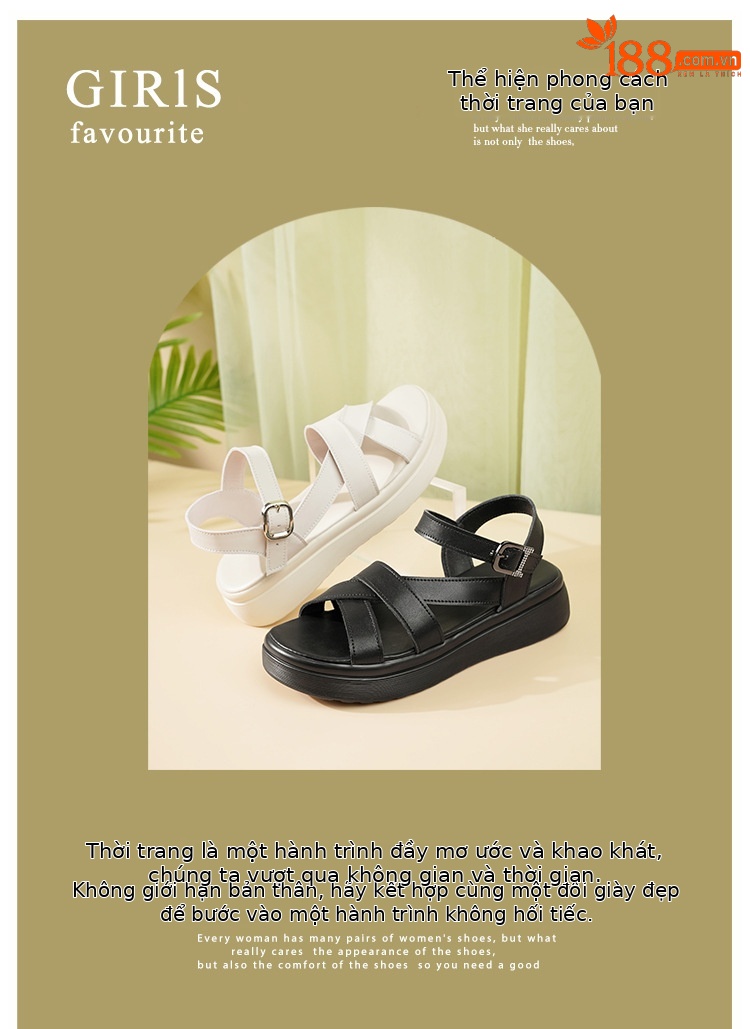 Dép sandal nữ quai ngang đế xốp mềm da thật phong cách La Mã — Màu đen chi tiết 1
