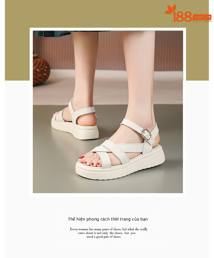 Dép sandal nữ quai ngang đế xốp mềm da thật phong cách La Mã — Màu đen chi tiết 2