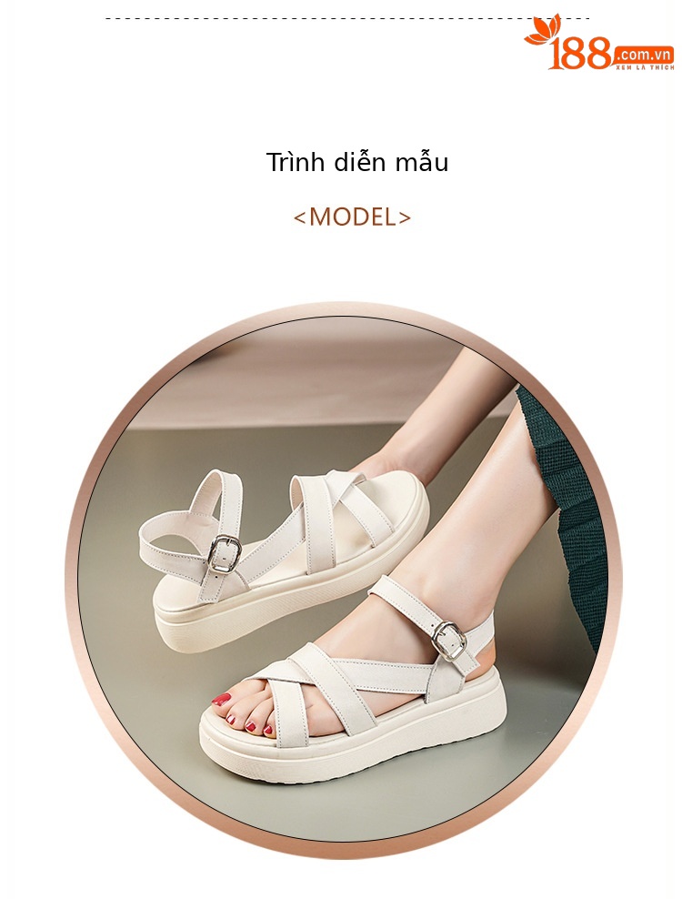 Dép sandal nữ quai ngang đế xốp mềm da thật phong cách La Mã — Màu đen chi tiết 5