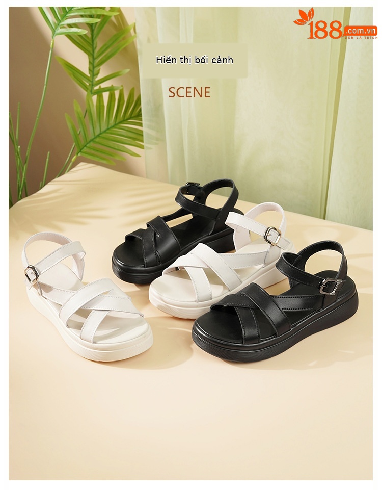 Dép sandal nữ quai ngang đế xốp mềm da thật phong cách La Mã — Màu đen chi tiết 16