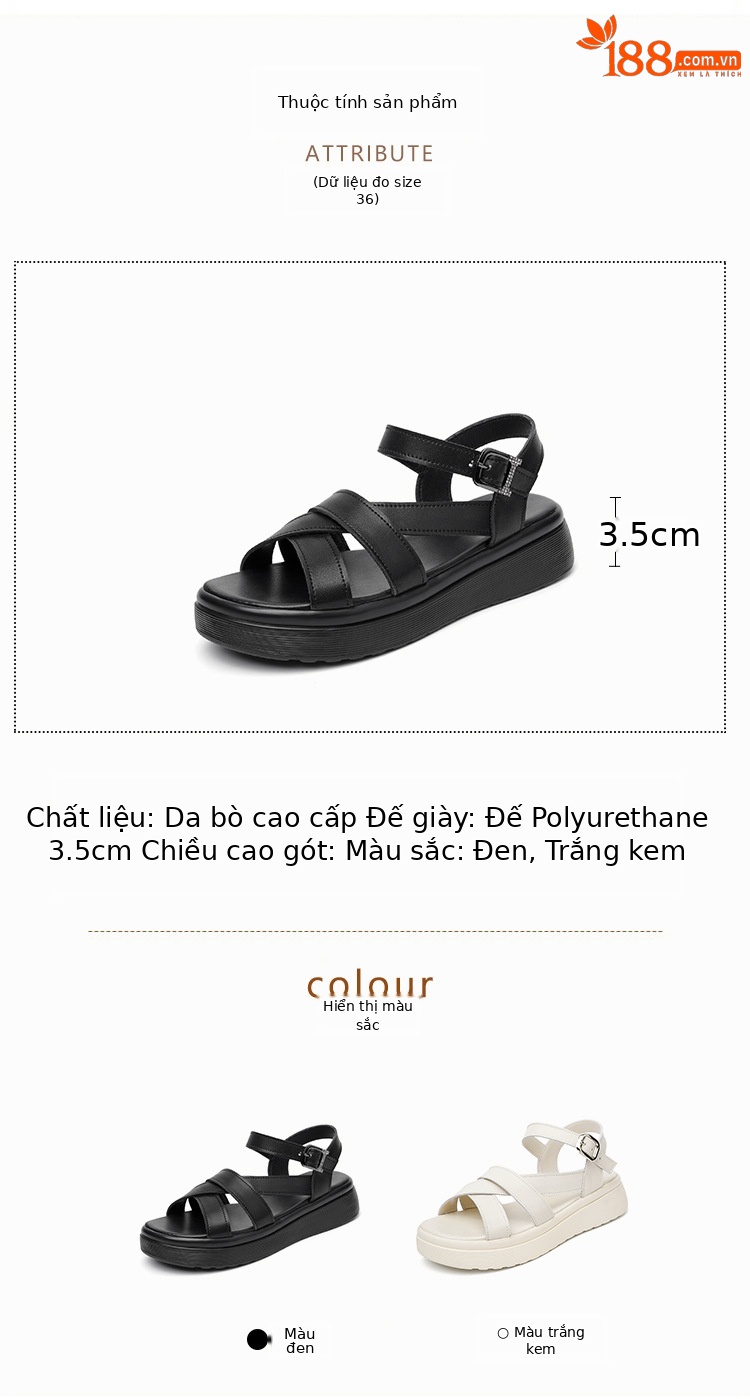 Dép sandal nữ quai ngang đế xốp mềm da thật phong cách La Mã — Màu đen chi tiết 4