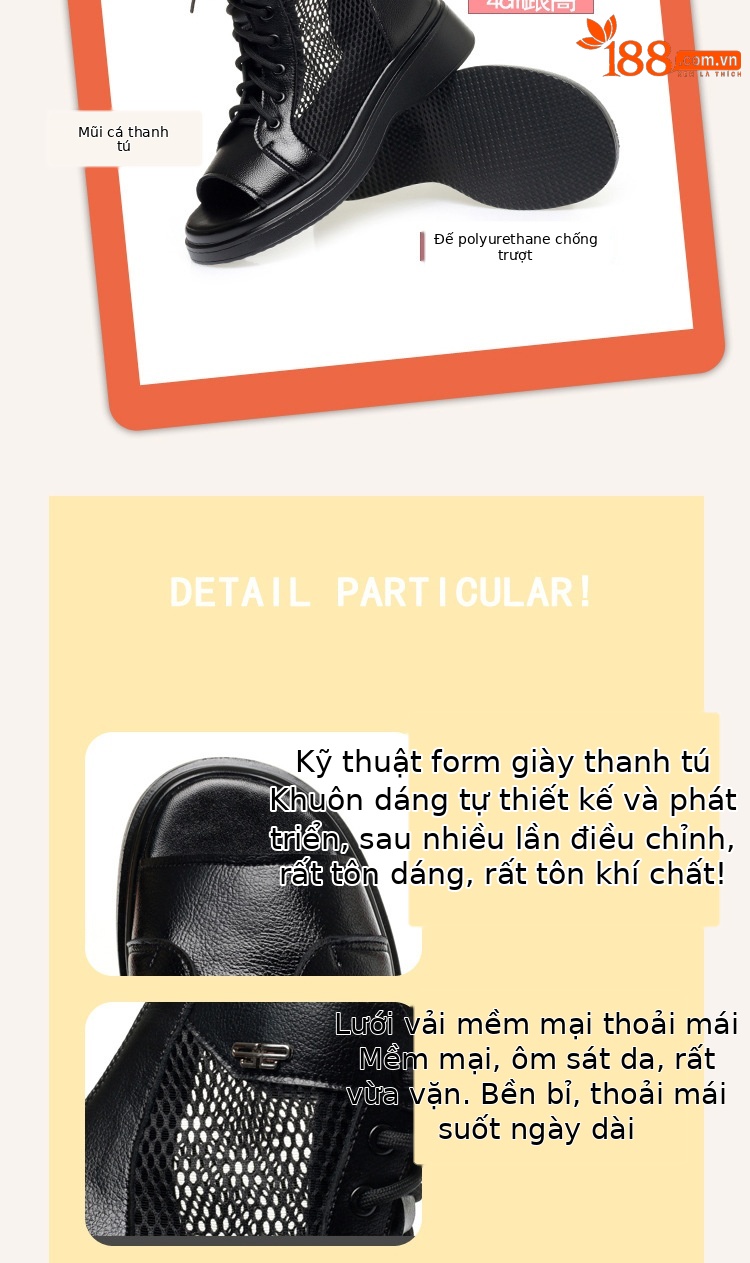 Boot lưới nữ đế dày thoáng khí cổ thấp dáng Martin — Màu đen chi tiết 3